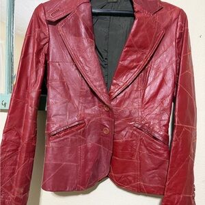 Vintage unbranded burgundy leather blazer/dress coat/jacket women's size XS/S.
